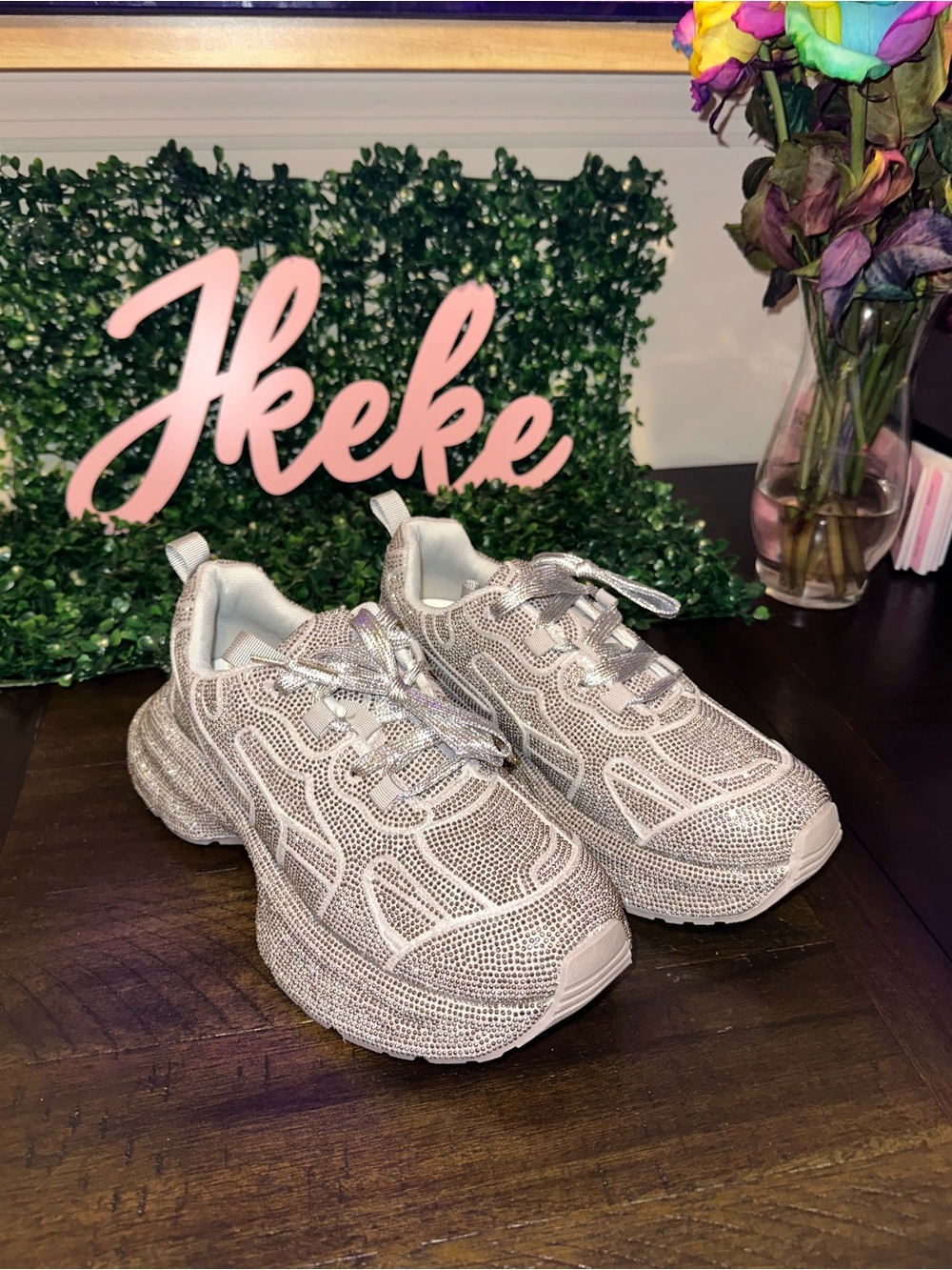 Women's Grey and Silver Sparkling Sneakers size 6, 7, 7.5, 8, 9, 10